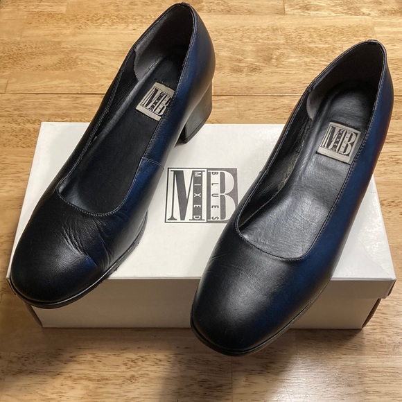 Vintage Mixed Blues black leather chunky heels - Picture 1 of 7